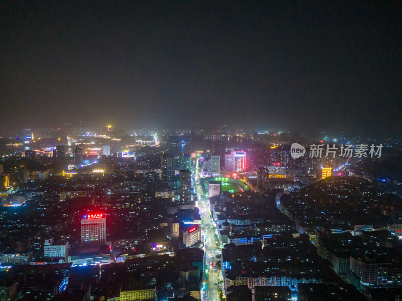 湖北鄂州城市夜景灯光交通航拍图