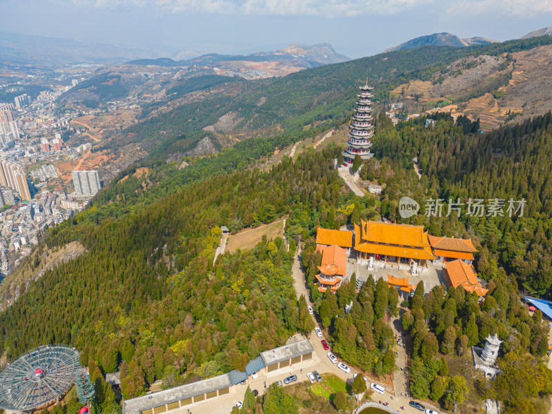 航拍云南个旧老阴山景区