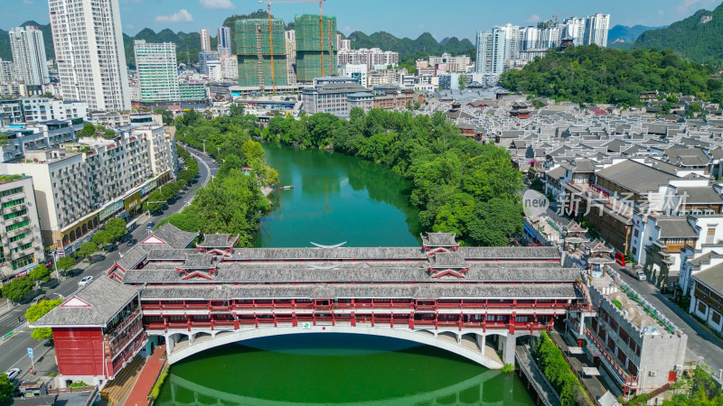 航拍贵州铜仁碧江区兴市桥