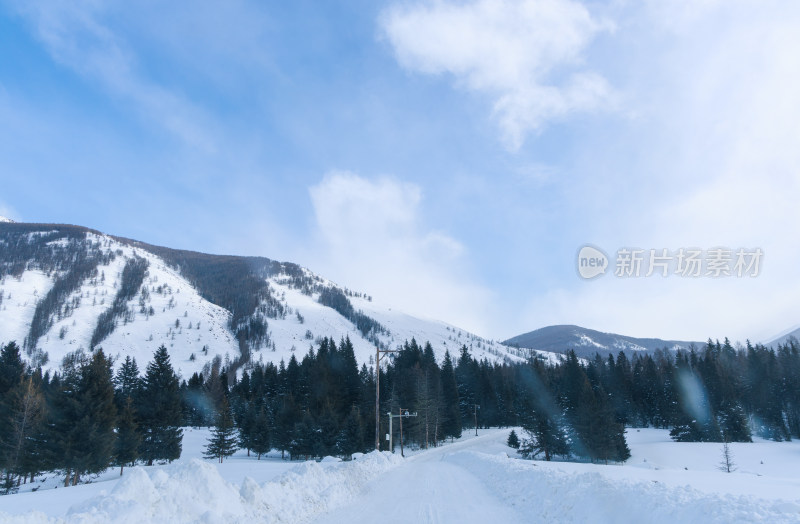 新疆喀纳斯雪景晨雾雪山森林雾凇