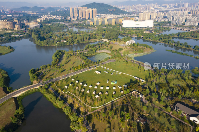 杭州滨江区白马湖景区航拍