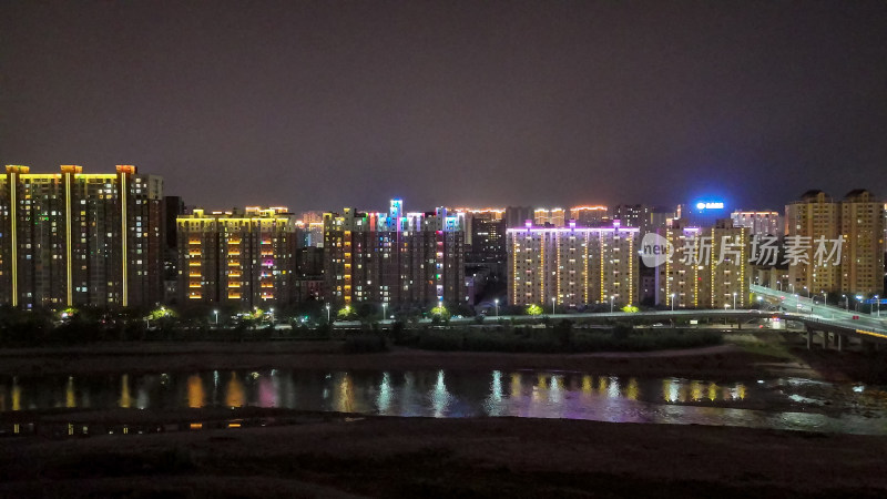 陕西宝鸡渭河两岸夜景灯光航拍图