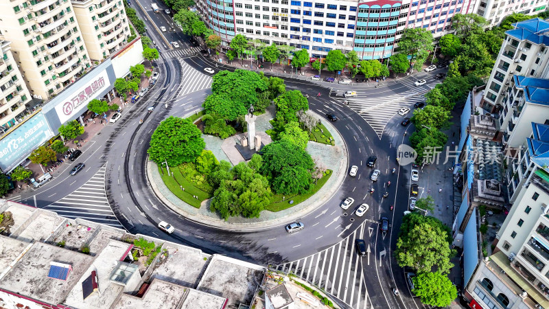 广东云浮城市交通圆形转盘航拍