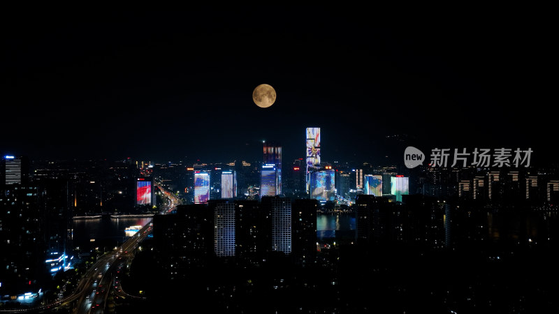 福州夜景照片航拍城市超级月亮福州中秋月亮