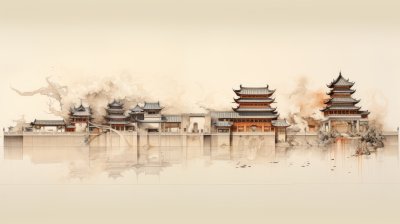 中国传统水墨画，北京紫禁城