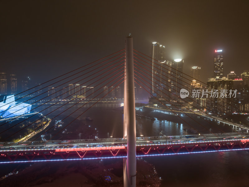 重庆洪崖洞网红景点居民楼夜景城市高空航拍