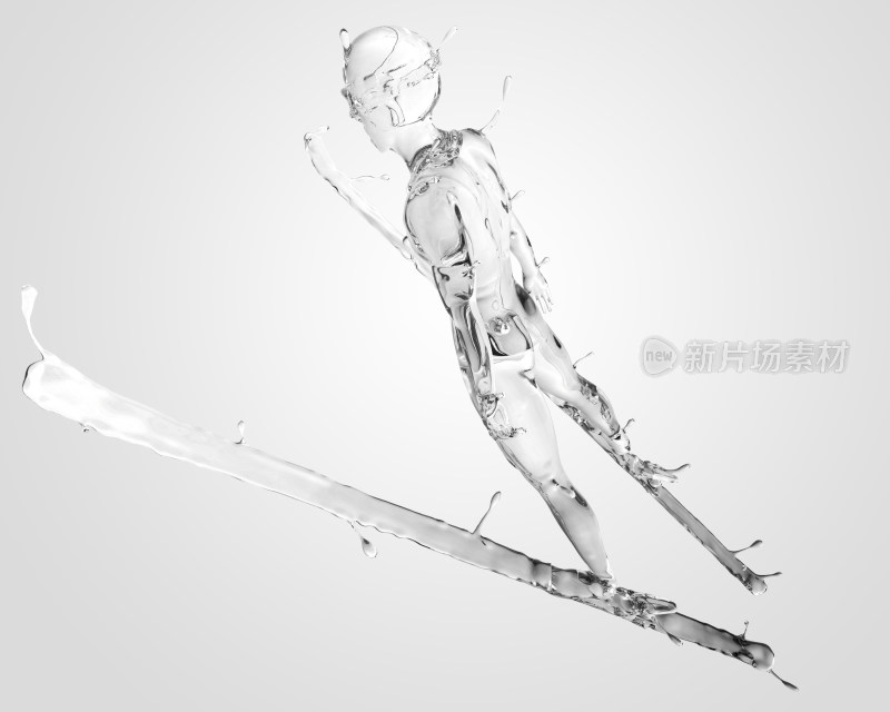 跳台滑雪运动员在渐变背景下水液体流体质感