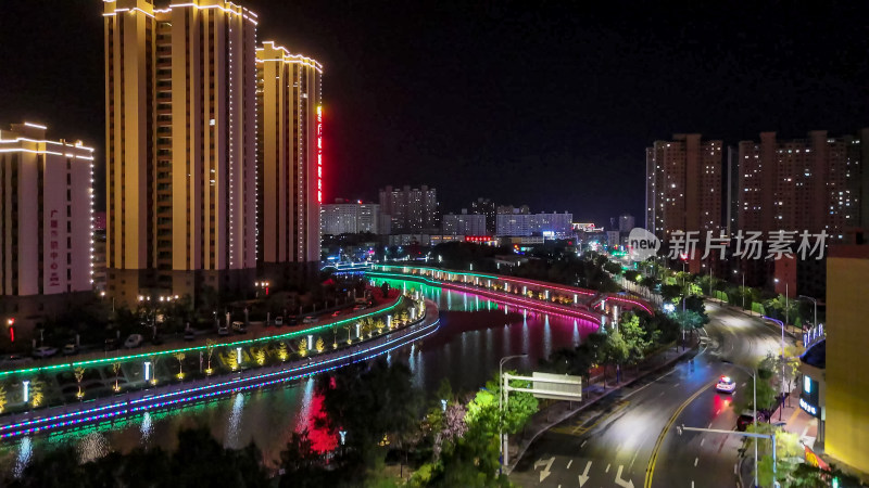 甘肃定西东河夜景灯光航拍图