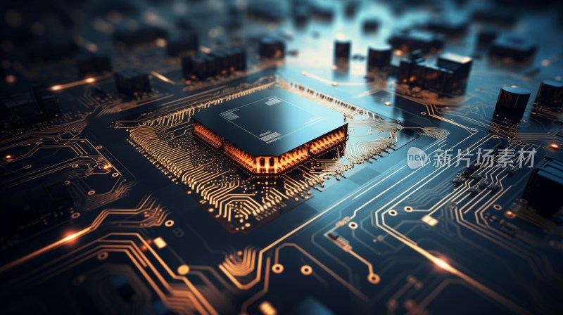 高新科技电路图芯片CPU处理器粒子科幻背景