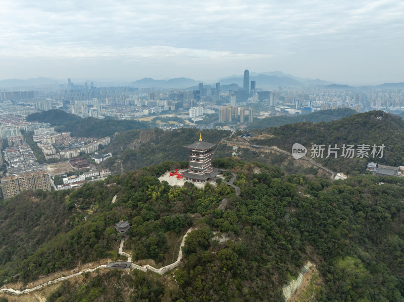 浙江台州椒江白云阁白云山中式古建筑航拍