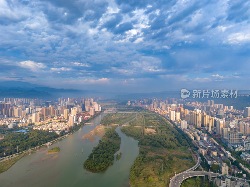 陕西宝鸡城市风光航拍图