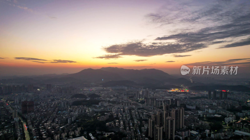 广东江门日落晚霞夜幕降临航拍