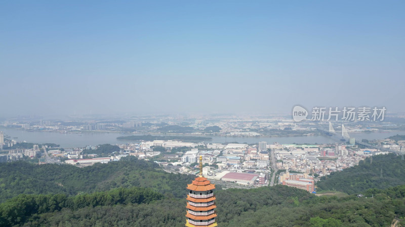 航拍广东江门白水带公园龙光塔