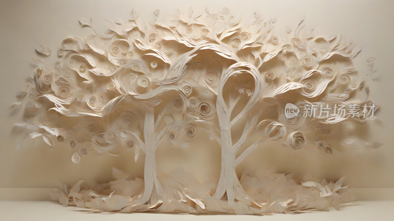 唯美3D纸雕树艺术设计背景