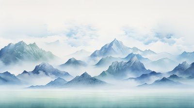 中国风水彩简约山水画