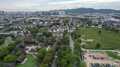 航拍江苏苏州木渎古镇4A景区