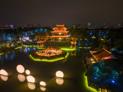 航拍苏州盘门景区中秋灯会夜景