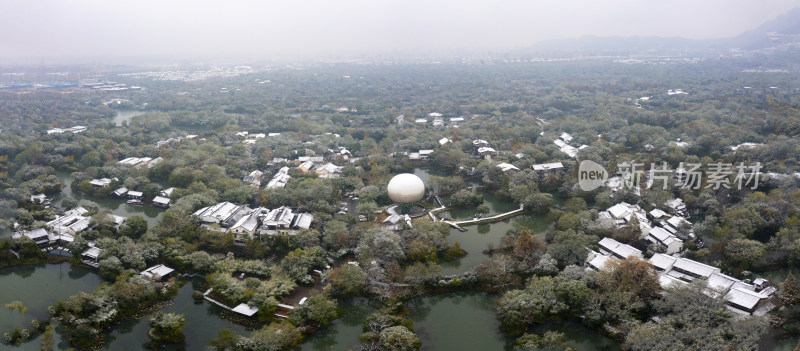 杭州西溪湿地公园雪景风光航拍