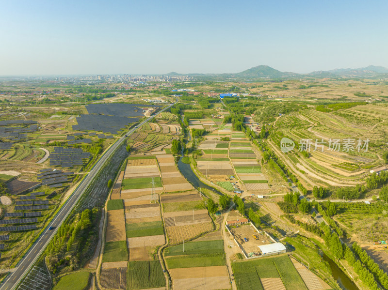 航拍山东省日照市五莲县美丽乡村鲁东南丘陵