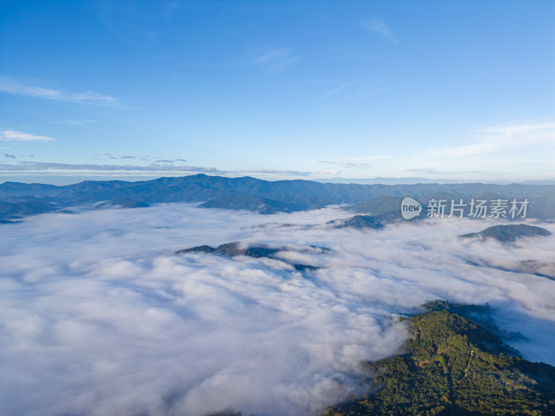 航拍云海中的景迈山山脉壮美自然景象