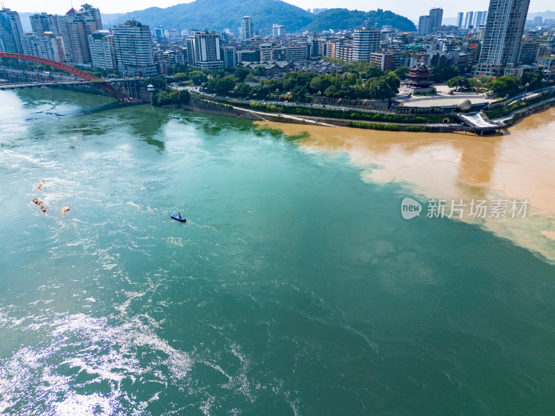 宜宾长江河流城市风光航拍图