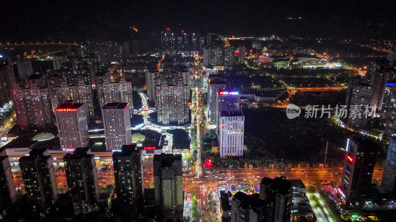 四川内江万达广场夜景灯光航拍图