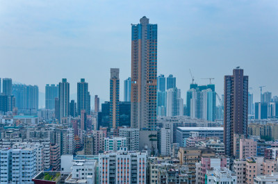 香港深水埗嘉顿山顶俯瞰城市建筑群景观