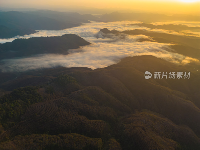 航拍群山中的云海自然风光