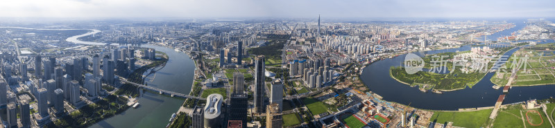 天津滨海新区于家堡海河风景城市风光航拍