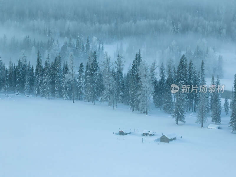 新疆北疆阿勒泰喀纳斯冬季雪景童话世界航拍