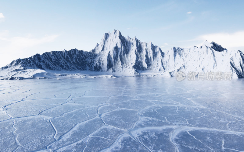 寒冷裂开的冰面背景3D渲染