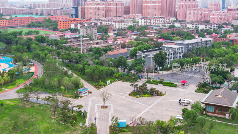 河北沧州城市风光绿化植物航拍图