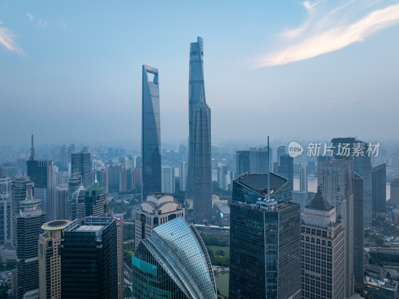 航拍上海陆家嘴高金融中心密集高楼群夜景