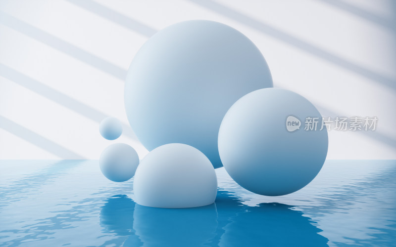 白色球体与水面3D渲染