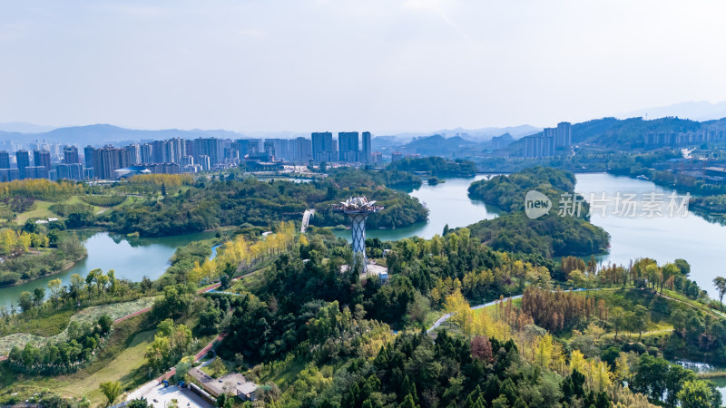 达州莲花湖湿地公园航拍图