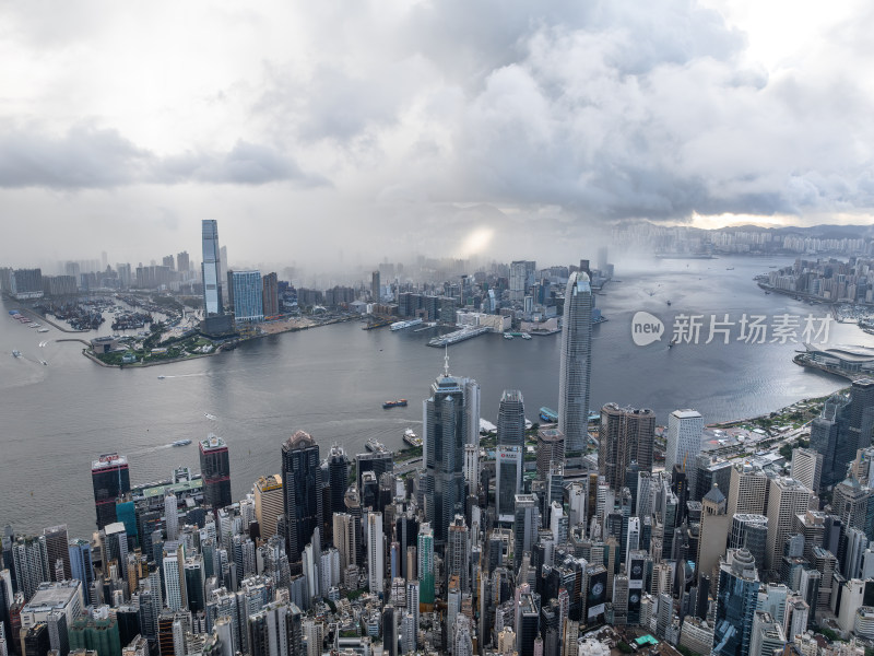 香港维多利亚港CBD中环夜景日出高空航拍