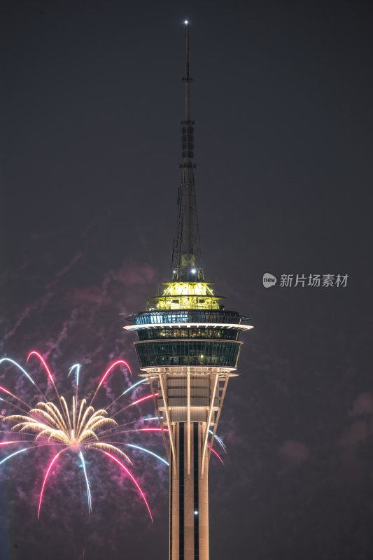 澳门半岛新葡京澳门塔CBD夜景烟花秀