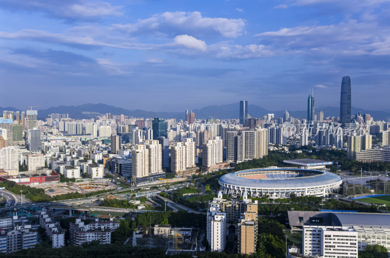 深圳笔架山顶看罗湖CBD城市高楼建筑全景