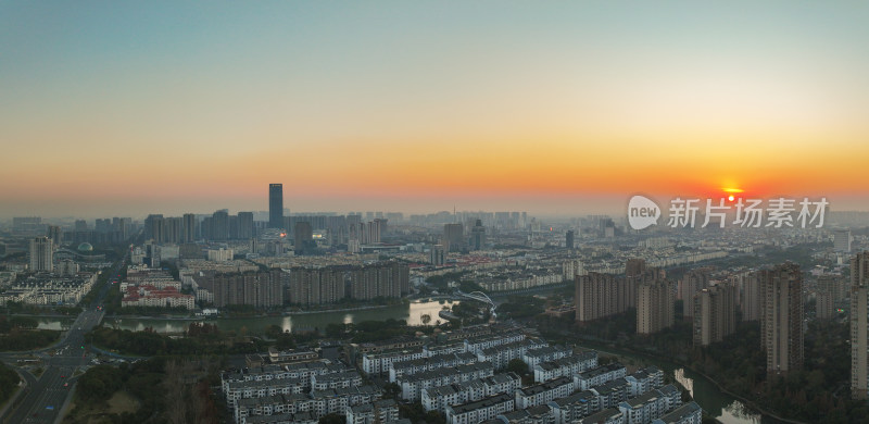 航拍昆山冬日城市日落风光大景