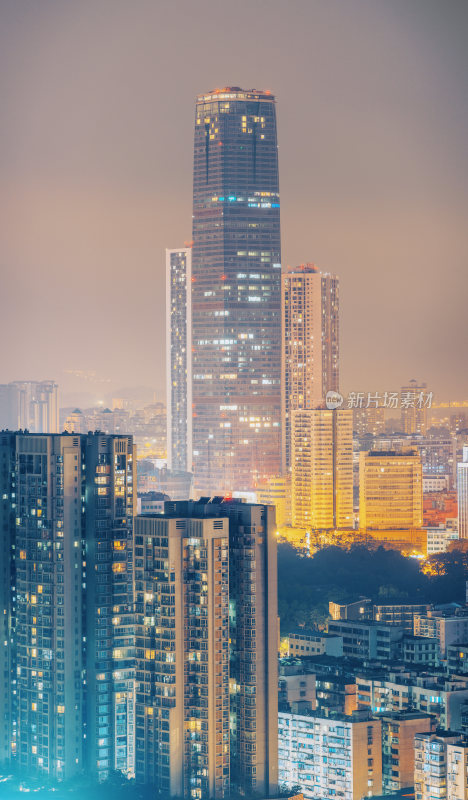 柳州市中心摩天大楼夜景