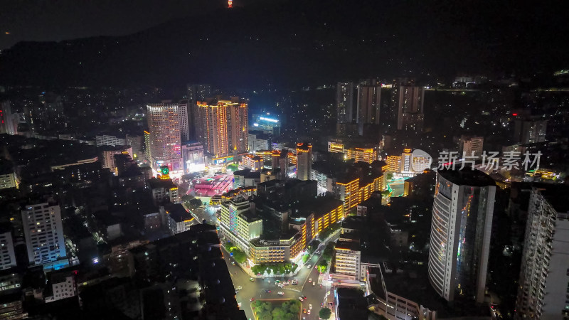 四川达州城市夜景灯光航拍图