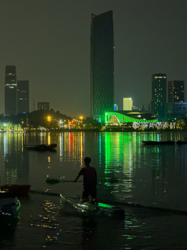 成都兴隆湖城市风光夜景天际线