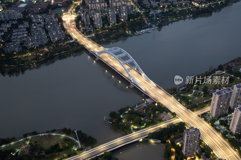 宁波城市江北湾头航拍夜景