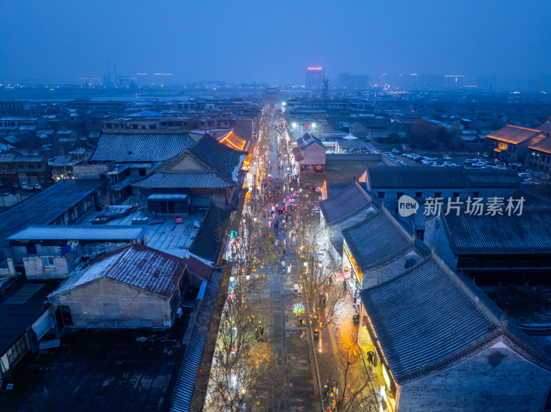 河南商丘古城雪景夜景航拍