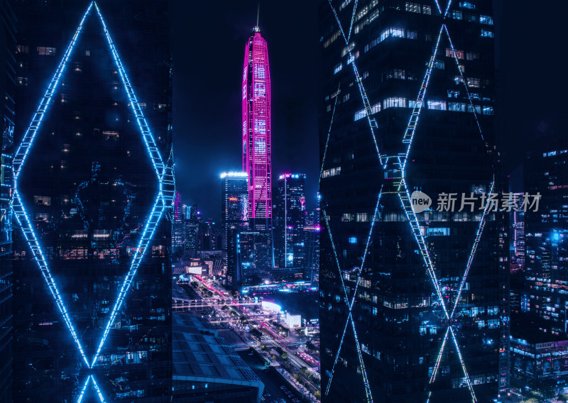 都市夜景高楼灯光璀璨景象