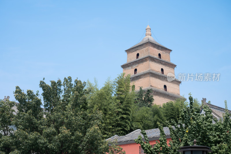 陕西西安晴朗天气的大慈恩寺大雁塔