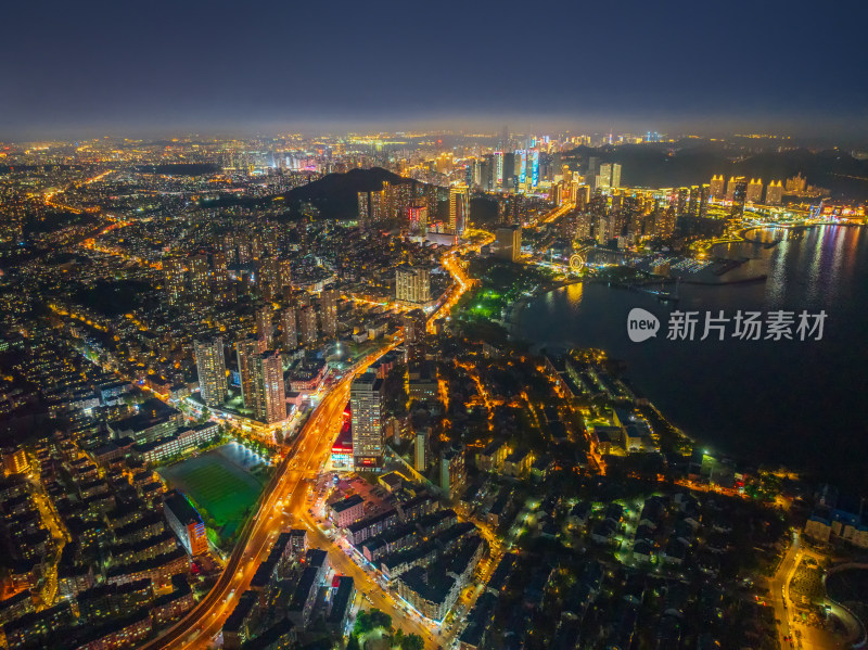 航拍大连城市夜景