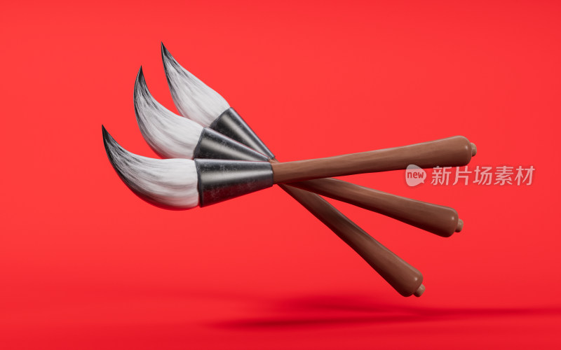 中国古风毛笔3D渲染