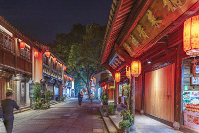 浙江绍兴柯岩景区柯岩鲁镇夜景