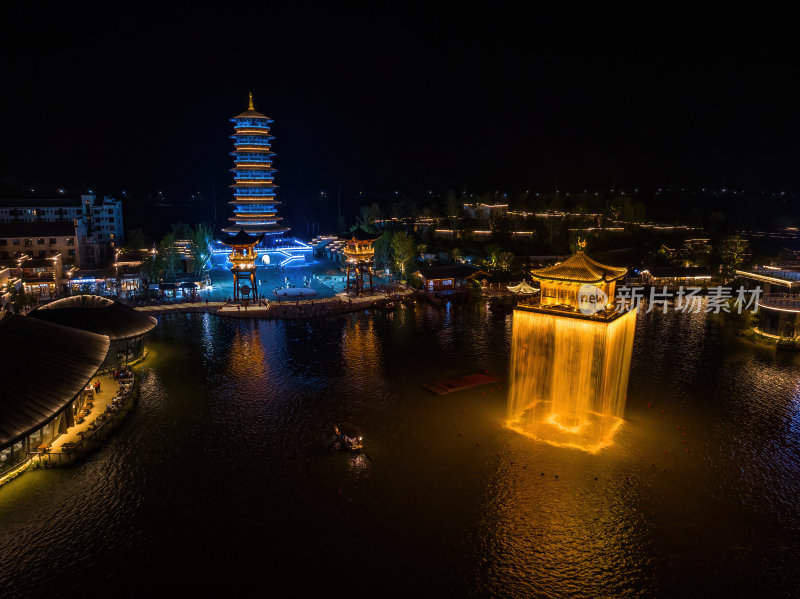 江西上饶网红景点婺女洲日落夜景航拍